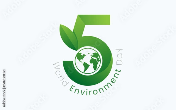 Fototapeta World Environment Day, celebrated every year on June 5th. Poster Design with Angka 5 World Environment Day
