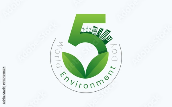 Fototapeta World Environment Day, celebrated every year on June 5th. Poster Design with Angka 5 World Environment Day