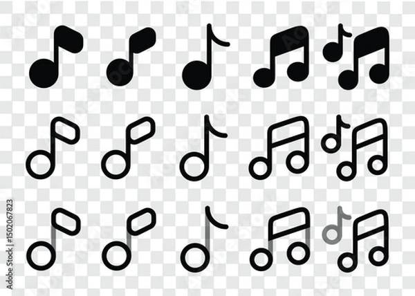 Fototapeta Set Of Musical Scale Icons, sold, outline, Music notes and treble clef icons set. Vector simple illustration isolated. eps10