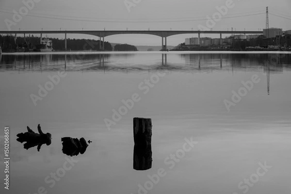 Obraz Scenic view of a river in black and white