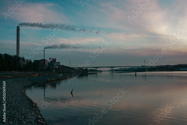 Obraz Factory at a river during evening