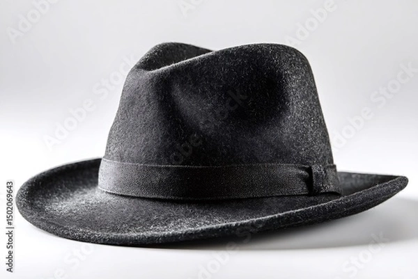 Obraz Dusty black fedora hat resting on white background