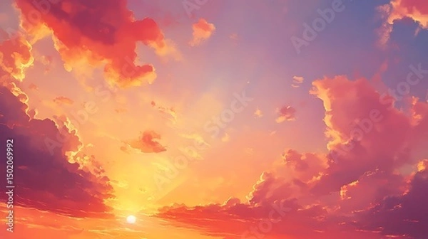 Fototapeta Vibrant sunset cloudscape with warm hues.