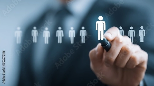 Fototapeta Human resources manager using stylus choose the right candidate recruitment process,Hiring,Team building strategy,Corporate recruitment process with CRM tools and Digital innovation in human resources
