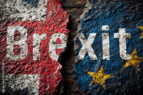 Fototapeta Brexit divided: the impact on UK and EU relations illustrated by a torn paper symbolizing collaboration and division