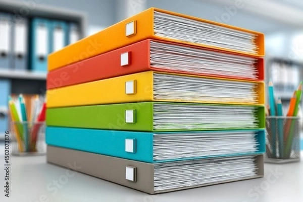 Fototapeta Stacked Colorful Folders for Organized Office Workspaces and Document Management