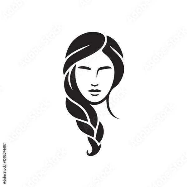 Fototapeta Beautiful female face with hair braids icon