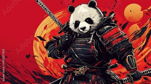 Obraz Powerful panda warrior in samurai armor.