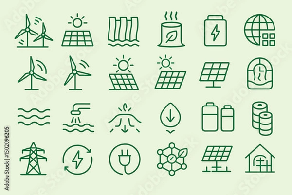 Fototapeta Renewable energy symbols highlighting wind, solar, and water power for sustainable development in modern society