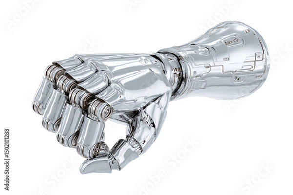 Fototapeta A set of futuristic robotic fists with chrome finish and dynamic reflections, symbolizing strength, isolated on a transparent background