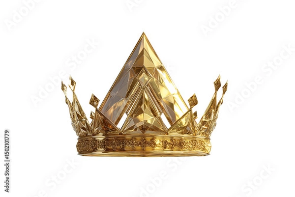 Fototapeta A set of high-quality artistic 3D renderings of stylized golden section signs merged with majestic golden crowns isolated on a transparent background
