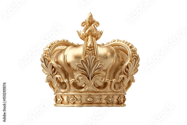 Fototapeta A set of luxurious golden section sculpture signs crowned and rendered in smooth realistic 3D style, isolated on a transparent background