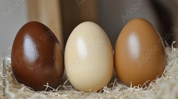 Fototapeta Three differently colored eggs