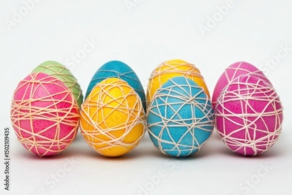 Fototapeta Colorful Easter Eggs Decorated with Thread