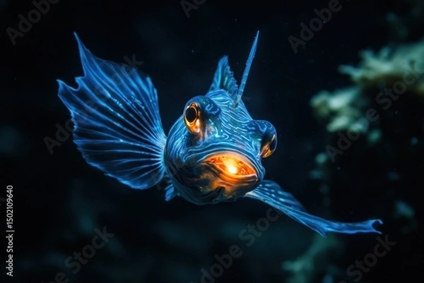 Fototapeta Deep sea fish with bioluminescent glow