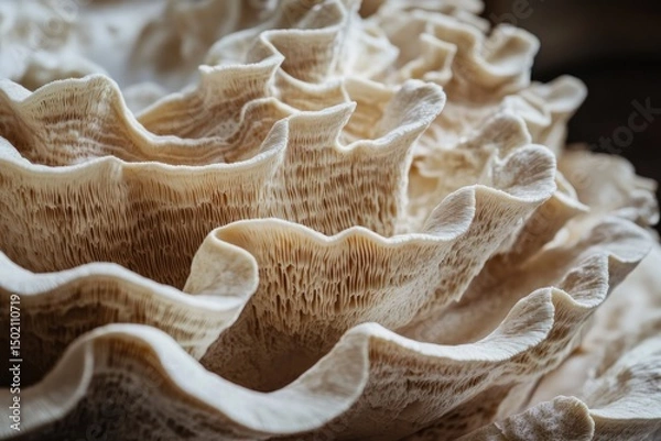 Fototapeta Detailed close-up of a textured, layered, light beige fungus