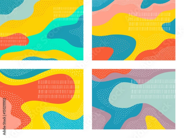 Obraz Fun background set featuring playful doodle textures trendy shapes and vibrant gradients for creative designs and modern layouts