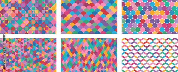 Obraz Abstract geometric seamless pattern background set . Funky colorful textures for banners, covers, and print designs