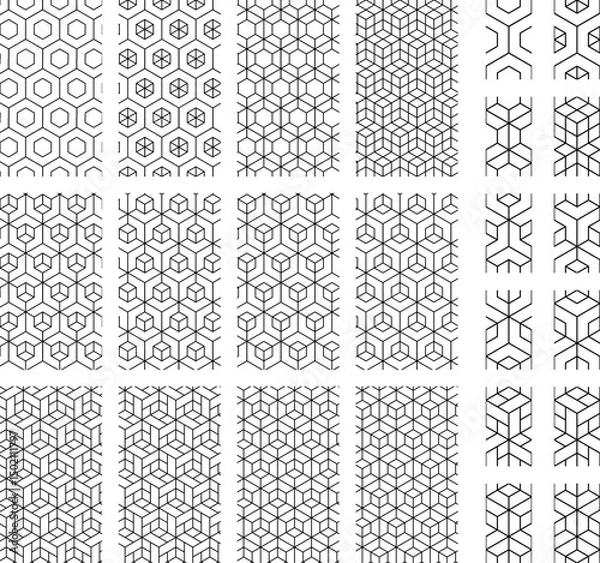 Obraz Hexagonal seamless geometric patterns and background collection.