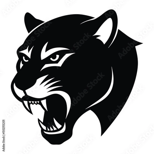 Fototapeta Cougar Head Snarling Vector Silhouette