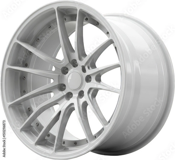 Fototapeta Sleek White Multi Spoke Alloy Car Wheel Rim Design Modern Automotive Part