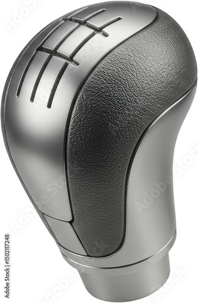 Fototapeta Modern Car Gear Shift Knob Metallic Silver Black Leather Automotive Part Close up Studio Shot