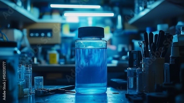 Fototapeta Blue liquid in a lab jar: Scientific research and experimentation in the laboratory