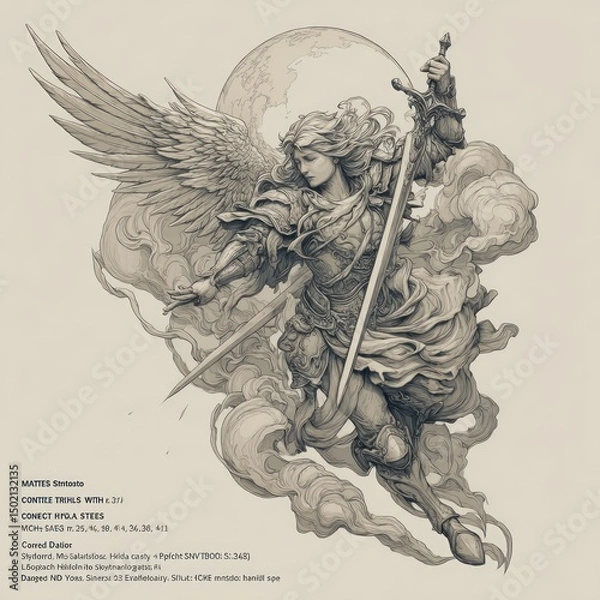 Obraz Epic angel warrior illustration with wings and swords in a dynamic pose