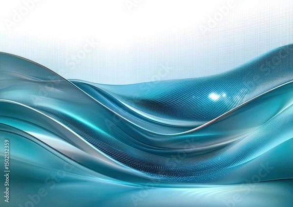 Fototapeta Smooth flowing abstract waves in shades of blue and teal with reflective surface and subtle grid pattern creating a futuristic and calm atmosphere