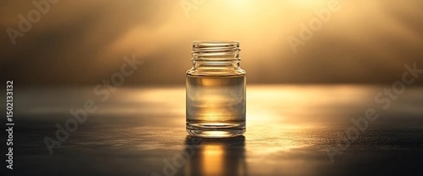 Fototapeta Apothecary Essence: Golden Serum in a Glass Vial Bathed in Warm, Radiant Light
