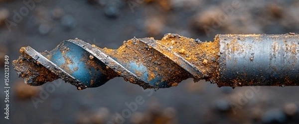 Fototapeta Close-up shot of a used and dirty twist drill bit shows tool's wear and tear