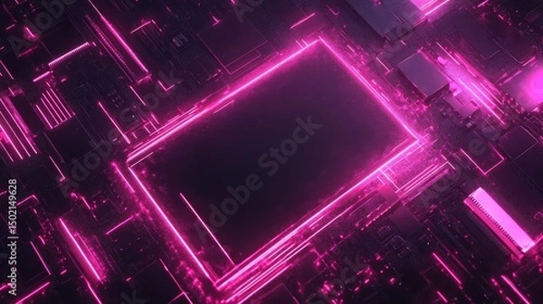 Obraz an intricate grid of neon pink lights set against a dark background. the grid seems to radiate from a central point, creating a sense of depth and perspective