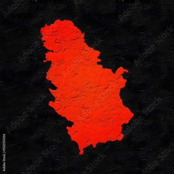 Obraz Serbia red map on isolated black textured background. High quality coloured map of Serbia.