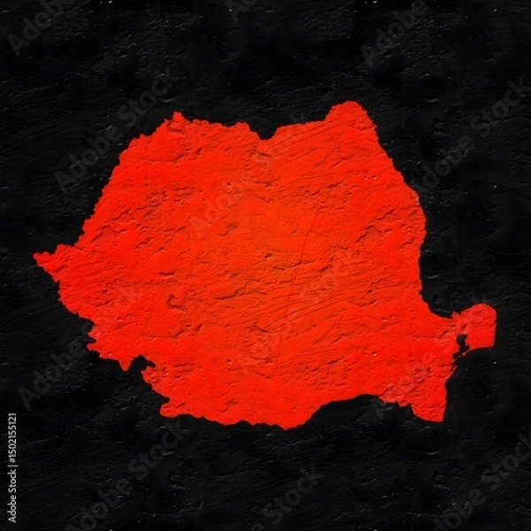 Obraz Romania red map on isolated black textured background. High quality coloured map of Romania.