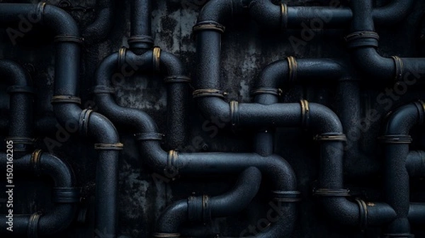 Obraz Intricate Network of Industrial Pipes Forming an Abstract Dark Pattern