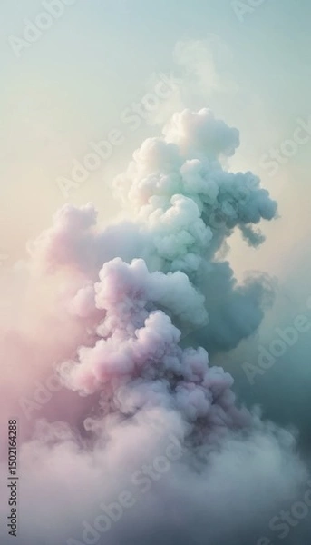 Obraz Bright sun shines through fluffy white clouds in the blue sky