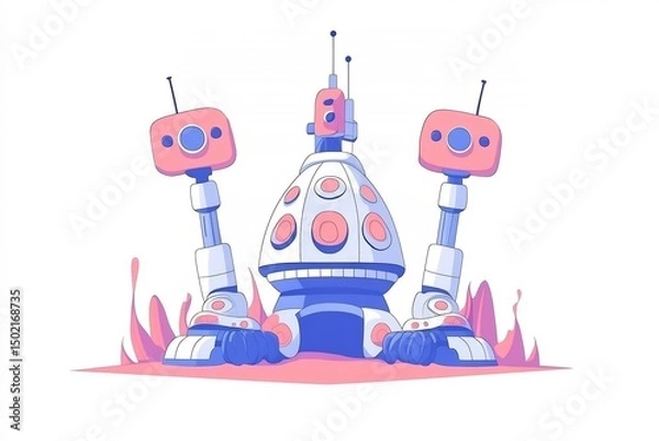 Obraz Flat vector factory automated IoT connected robots maintenance alerts and centralized dashboards