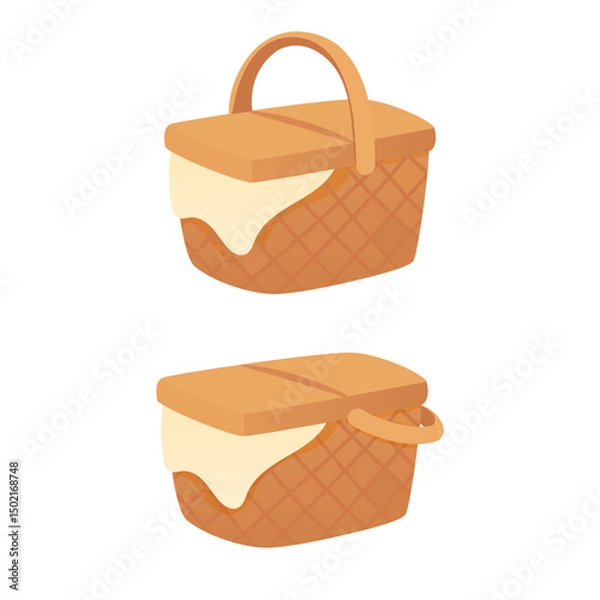 Fototapeta Picnic Basket Vector Illustration with Closed Lid and Cloth
