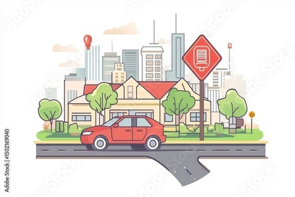 Obraz Flat vector illustration of IoT applications transportation logistics vehicle diagnostics and route planning