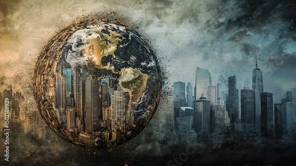 Obraz Urban planet, Earth and cityscapes merging in a conceptual illustration
