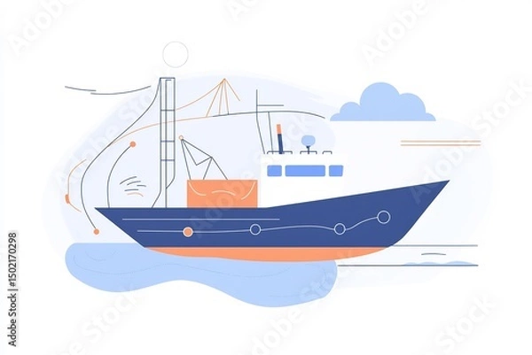 Obraz Flat vector of IoT marine transportation with cargo sensors route optimization and fuel monitoring systems