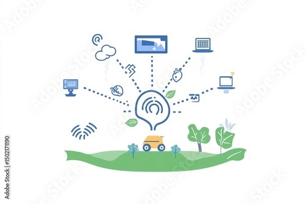 Obraz Flat vector of smart agriculture using IoT sensors irrigation soil monitoring and weather predictions