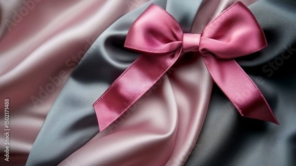 Obraz Elegant Silk Ribbon, A Luxurious Texture with a Delicate Pink Bow