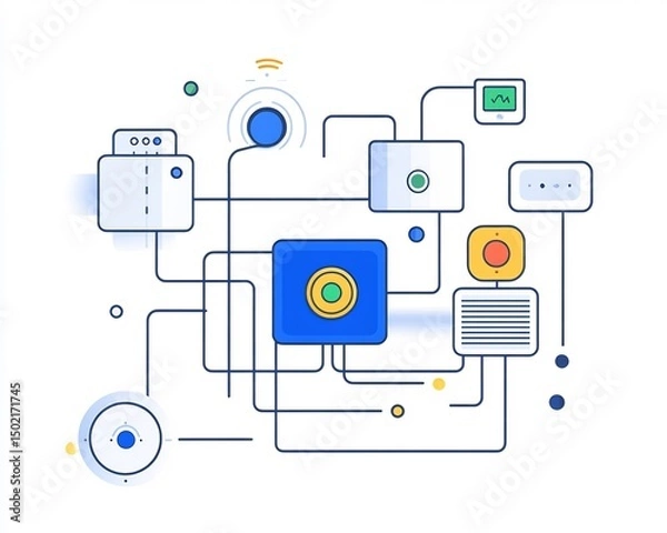 Obraz Flat vector representation of IoT water management with real time leakage detection and consumption monitoring