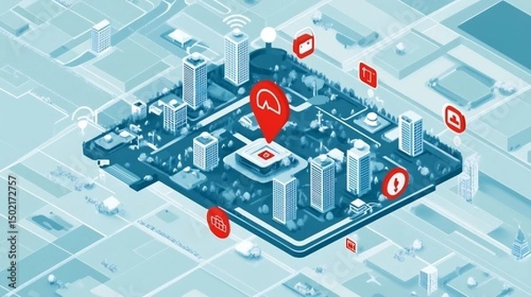 Obraz Flat vector visualization of IoT based elderly care systems fall detection health tracking and emergency alerts
