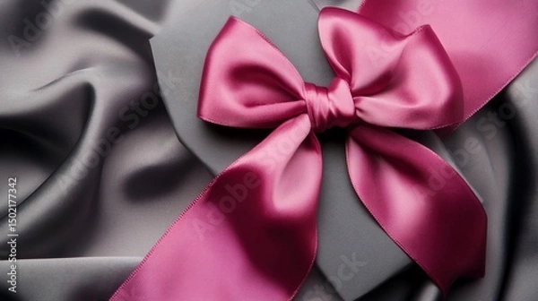 Obraz Elegant gift box adorned with a luxurious pink satin bow against a draped fabric backdrop