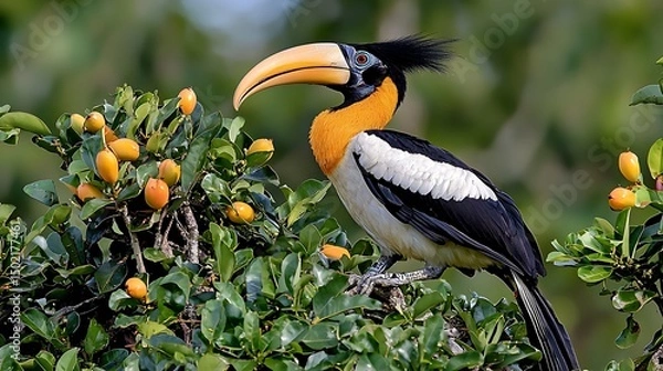 Fototapeta Colorful hornbill perched on branch