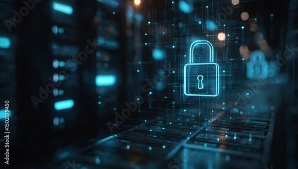 Fototapeta Data security technology with glowing padlock design
