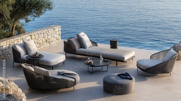 Obraz Elegant Outdoor Lounge Area with Coastal View for Ultimate Relaxation