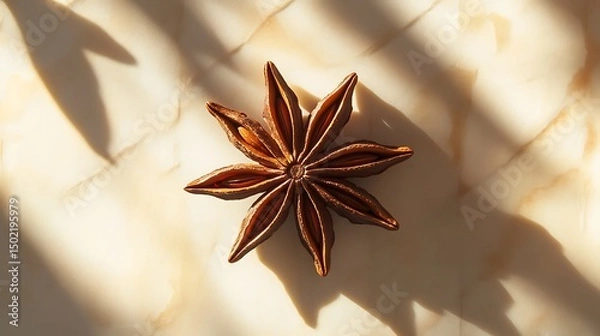 Fototapeta Star Anise on a Marble Surface with Sunlight Shadows